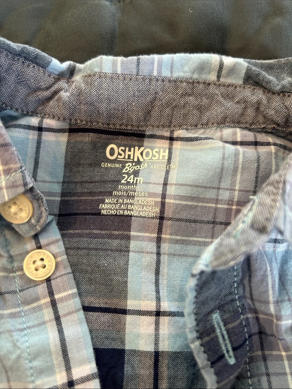 OshKosh B'gosh Navy and Light Blue Plaid Button-Down Shirt